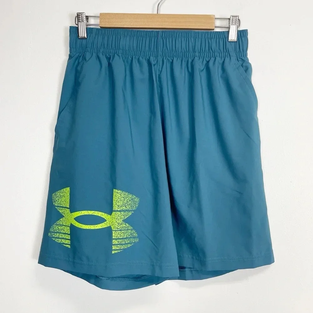 NEW Under Armour Shorts Mens Medium Blue Logo Loose Tech Woven Graphic NWOT